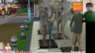 The Sims 4:10 people having hot sex in a transparent shower