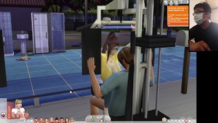 The Sims 4:6 people gym weightlifting machine training sex